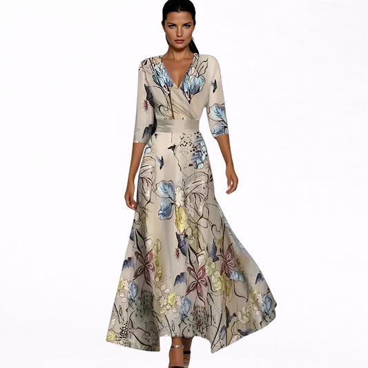 Emilia | Elegante vestido largo con estampado floral