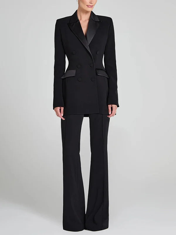 Sofía | Blazer reversible de satén negro con doble fila de botones