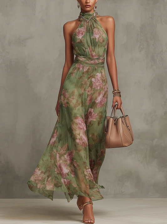 Lucía | Vestido largo con cuello halter y estampado floral