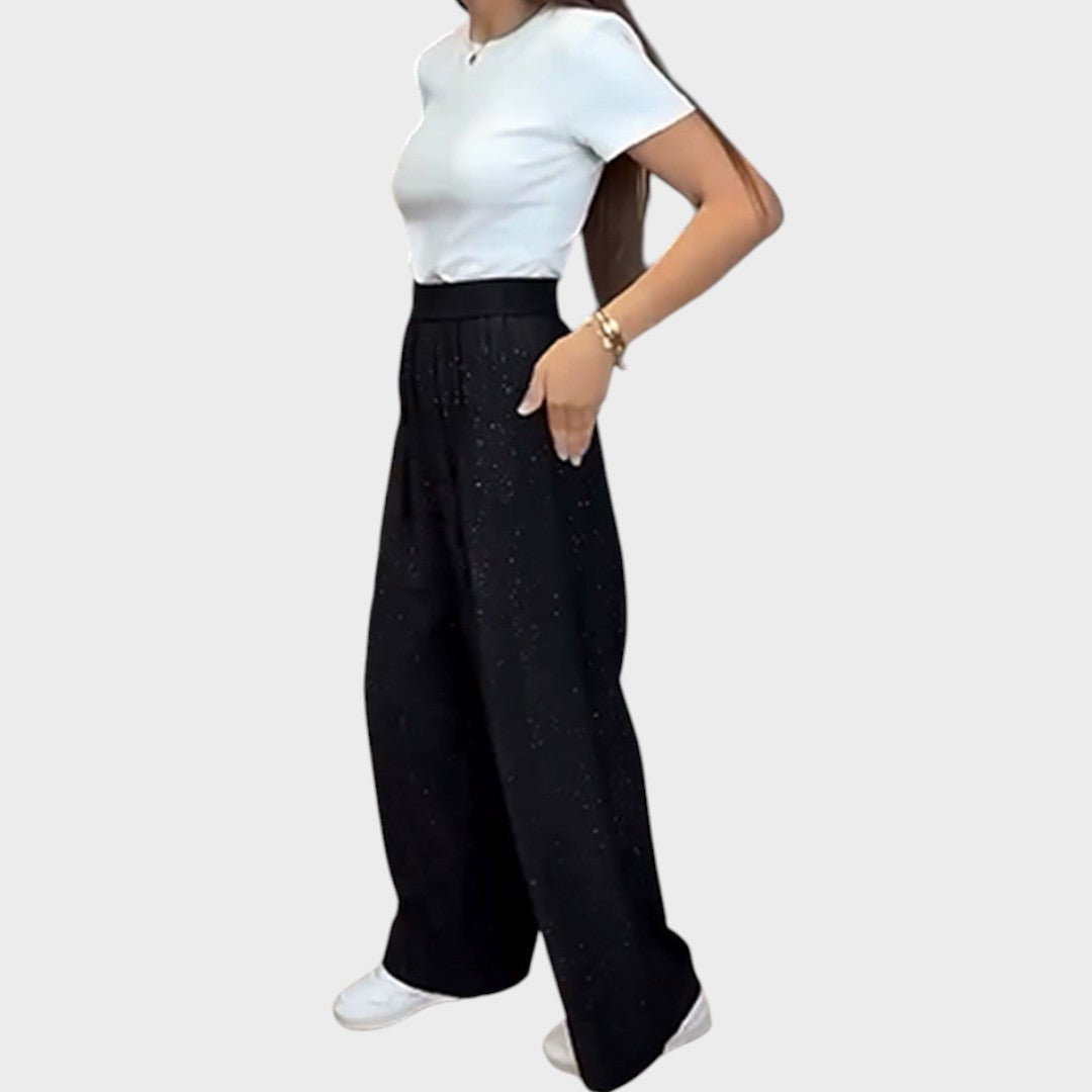 Verina | Pantalón de Pierna Ancha con Brillante