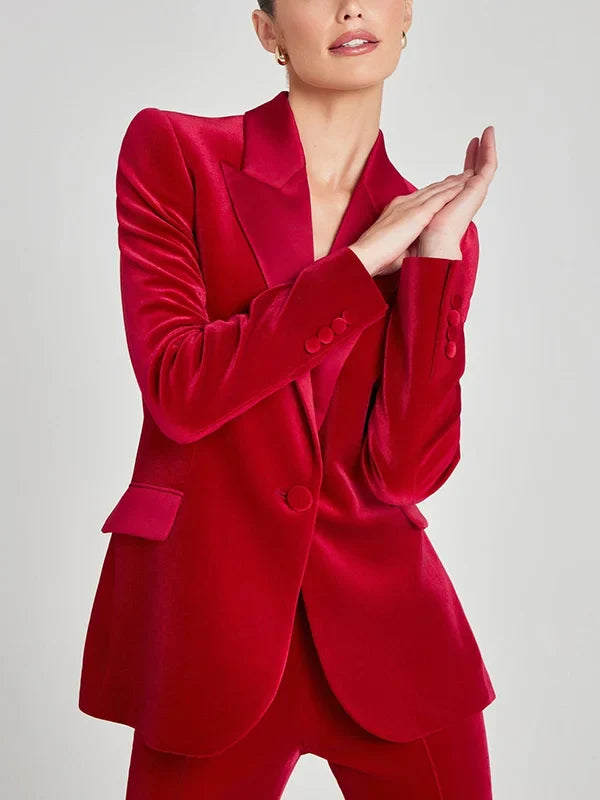 Sofía | Blazer de terciopelo rojo con solapas en pico