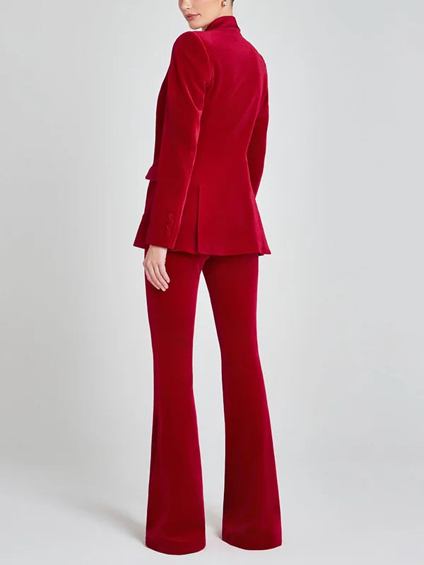 Sofía | Blazer de terciopelo rojo con solapas en pico