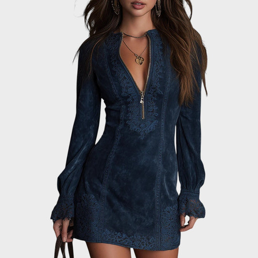 Débora | Mini Vestido de Ante con Encaje