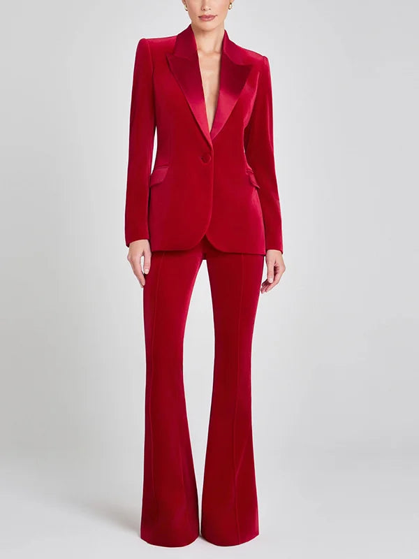 Sofía | Blazer de terciopelo rojo con solapas en pico