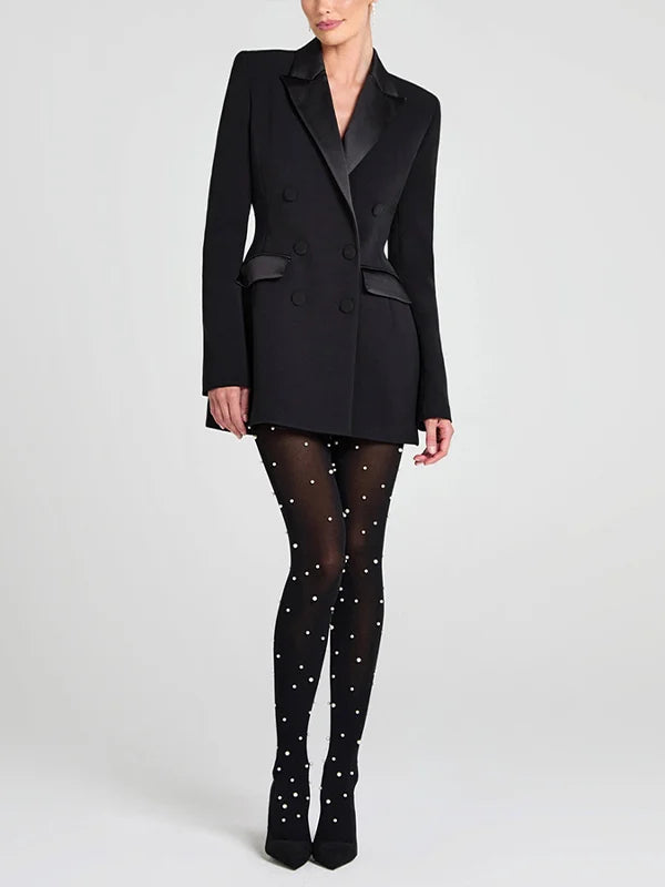 Sofía | Blazer reversible de satén negro con doble fila de botones