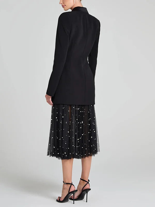 Sofía | Blazer reversible de satén negro con doble fila de botones