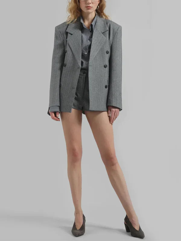 Sofía | Blazer gris jaspeado con cinturón
