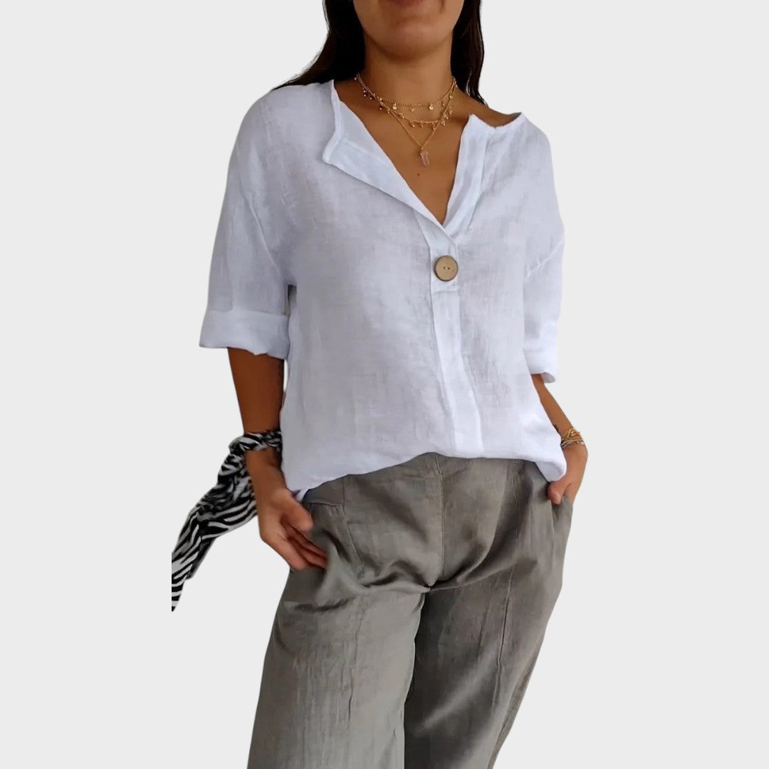 Zoe | Blusa de lino con cuello en V