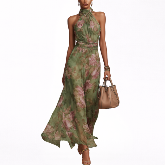 Lucía | Vestido largo con cuello halter y estampado floral