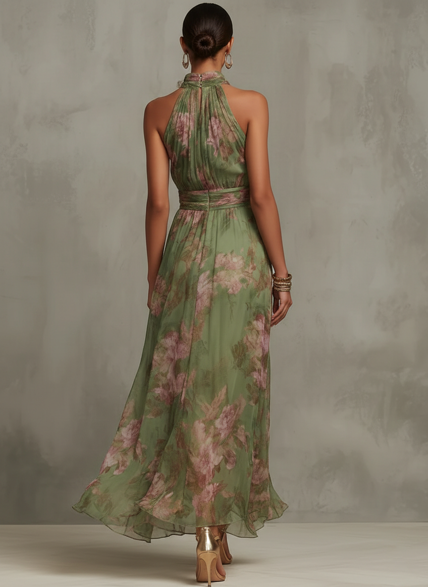 Lucía | Vestido largo con cuello halter y estampado floral