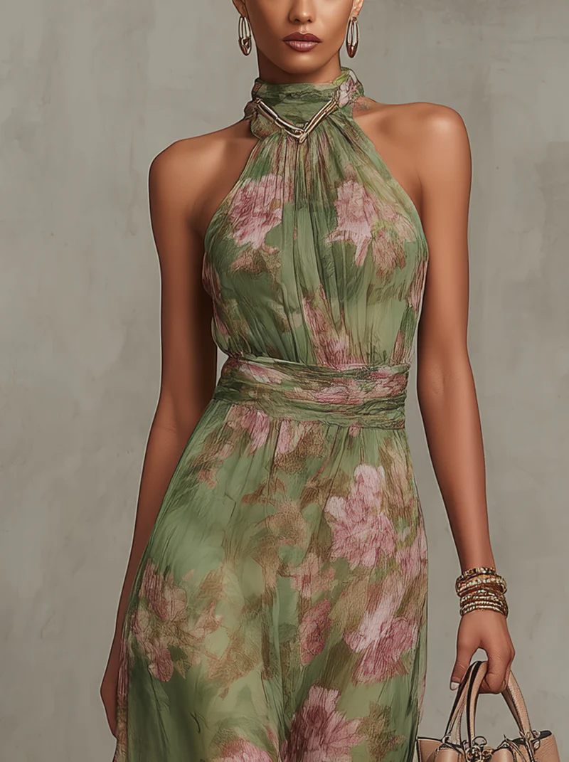 Lucía | Vestido largo con cuello halter y estampado floral