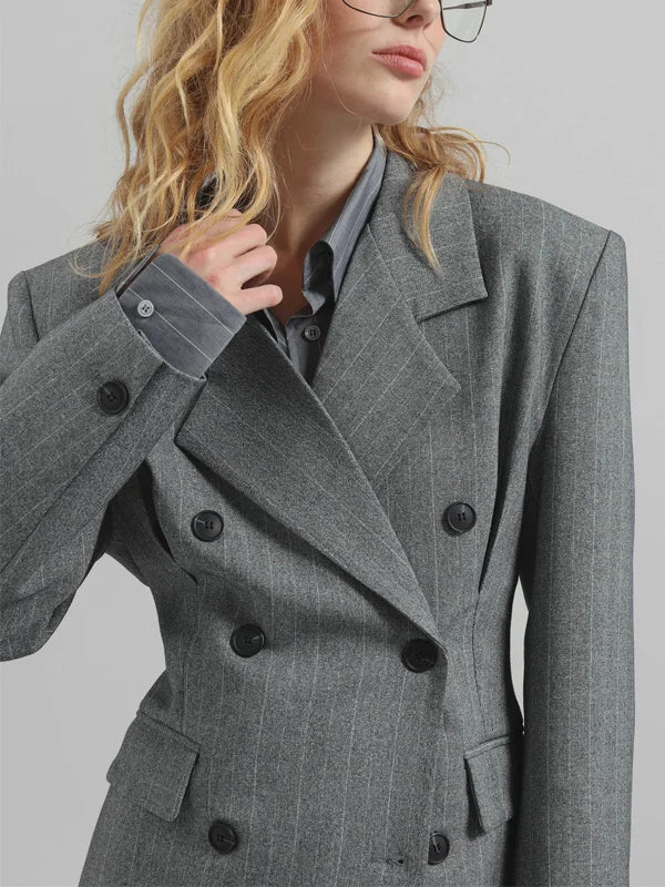 Sofía | Blazer gris jaspeado con cinturón