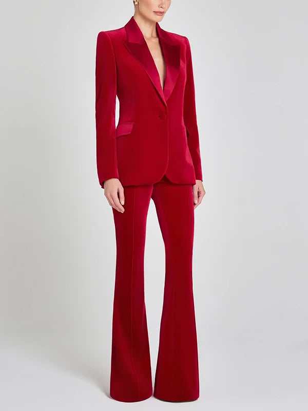 Sofía | Blazer de terciopelo rojo con solapas en pico