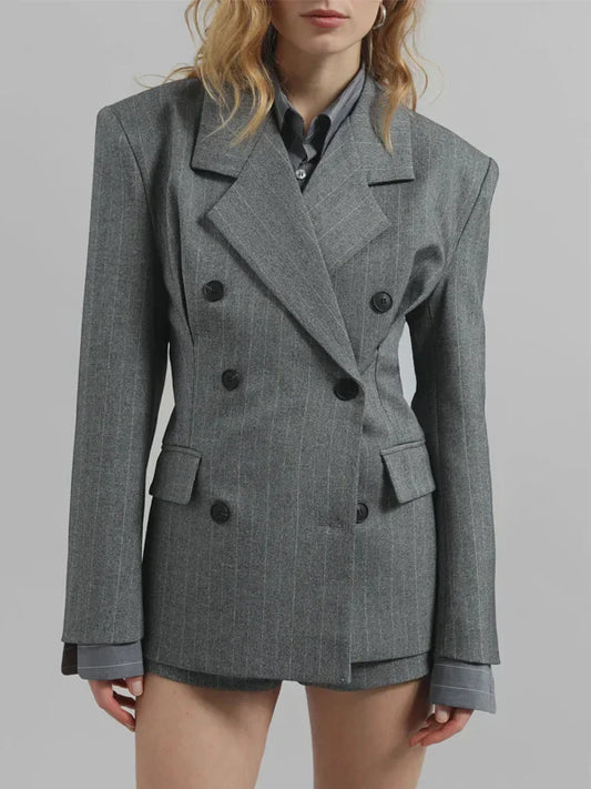 Sofía | Blazer gris jaspeado con cinturón