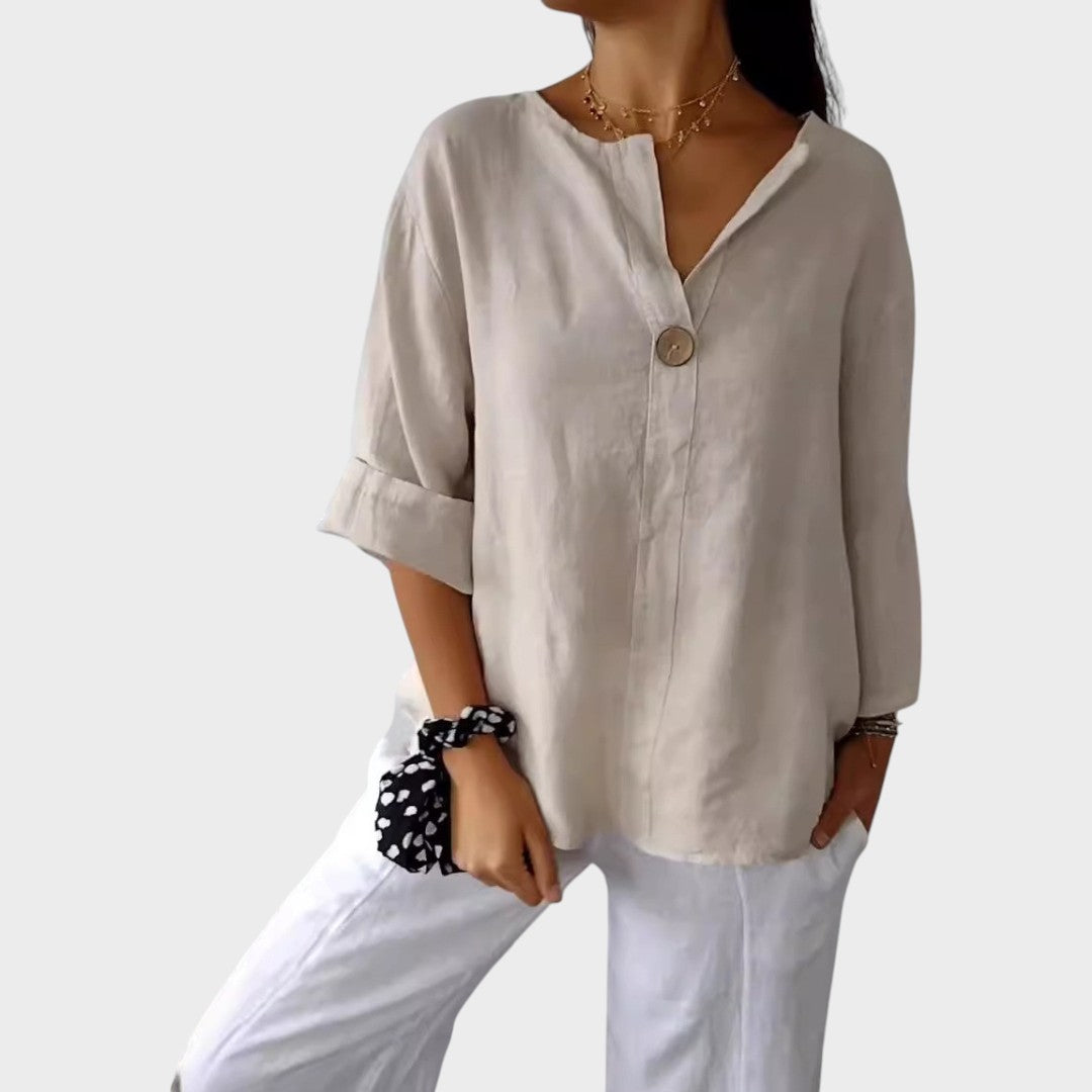 Zoe | Blusa de lino con cuello en V
