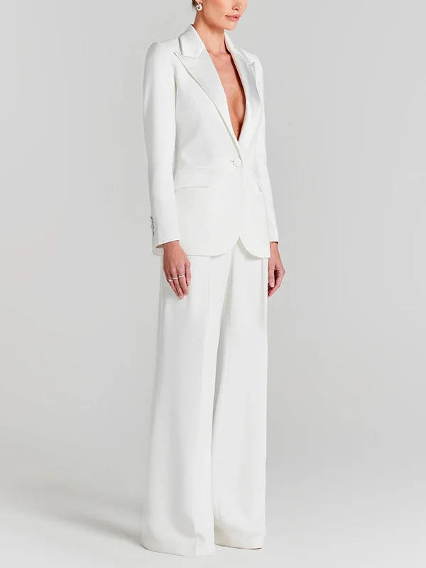 Sofía | Blazer blanco de un botón con cuello plisado