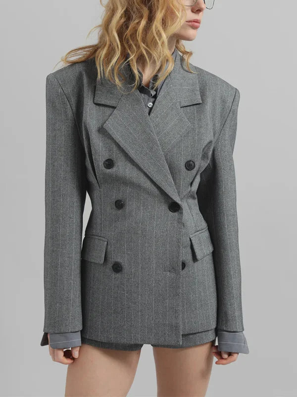 Sofía | Blazer gris jaspeado con cinturón