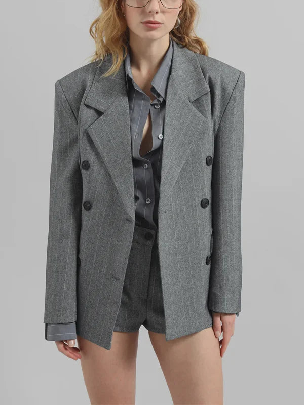 Sofía | Blazer gris jaspeado con cinturón