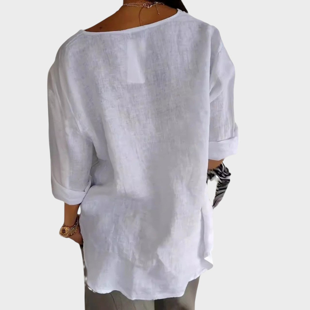 Zoe | Blusa de lino con cuello en V