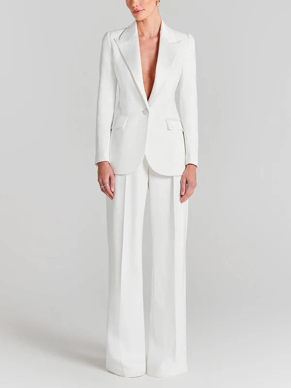 Sofía | Blazer blanco de un botón con cuello plisado