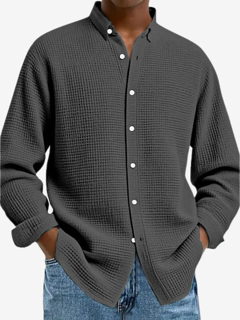 Camisa Texturizada de Algodón Casual para Hombre