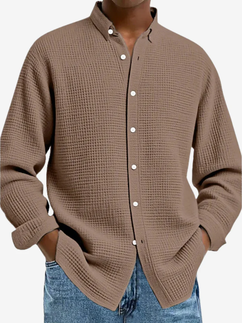 Camisa Texturizada de Algodón Casual para Hombre